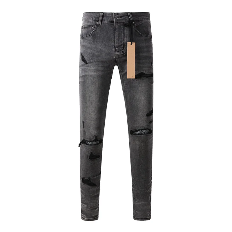 Skinny Jeans Ripped - Мужские рваные джинсы High Street, пепельно-серые