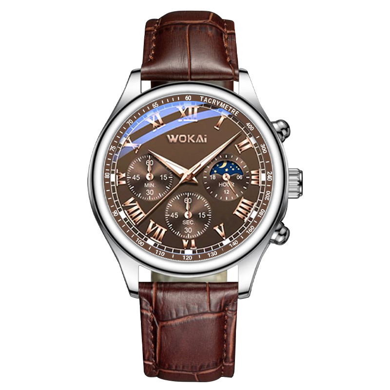 Men'S Fashion Quartz Watch Wokai - 2023 горячая Распродажа WOKAI, мужские коричневые