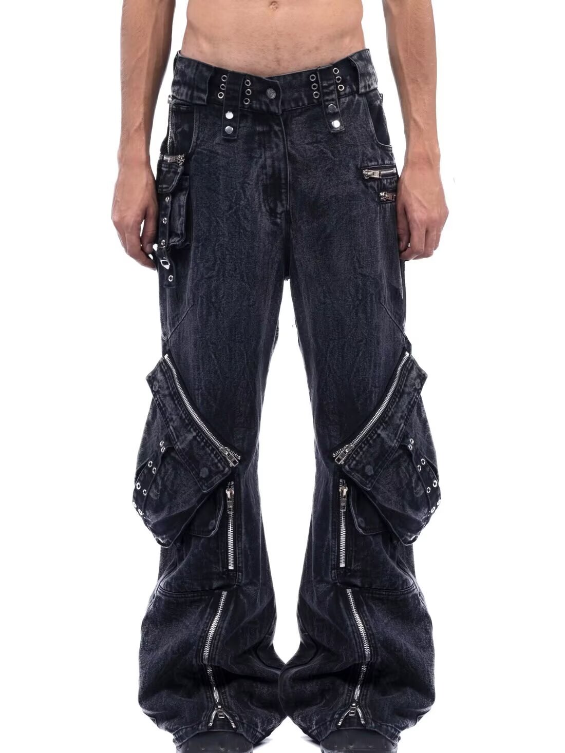 Men'S Fashion With Baggy Jeans - Y2K черные готические панк-молния с несколькими