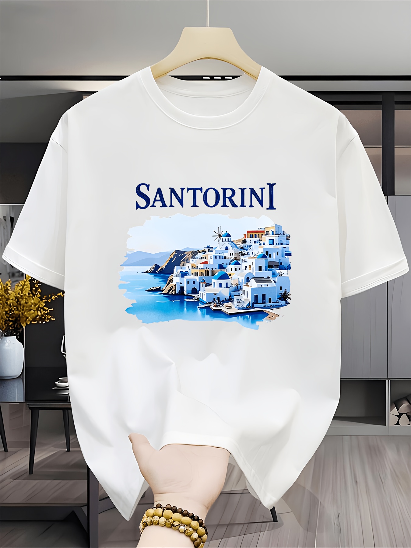 Men'S Fashion Greece - Винтажная футболка с изображением пейзажа Санторини,
