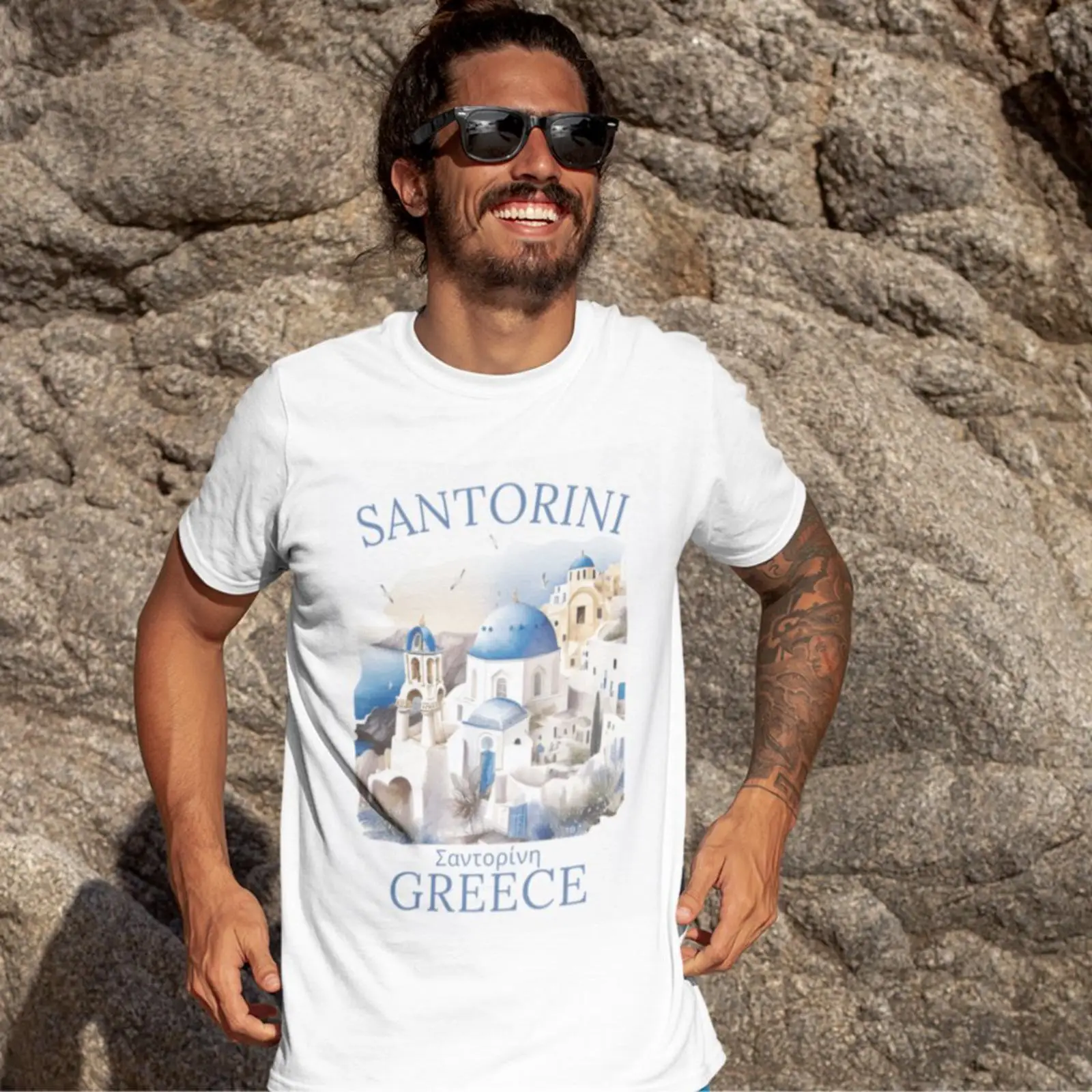 Men'S Fashion Greece - Футболка с изображением красивого пейзажа Санторини,